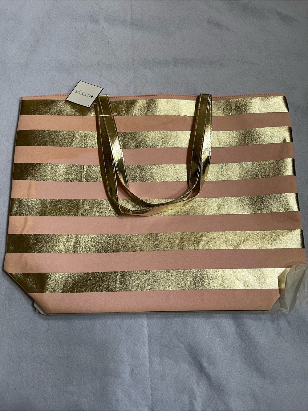 Macy's Pink and Gold Striped Tote